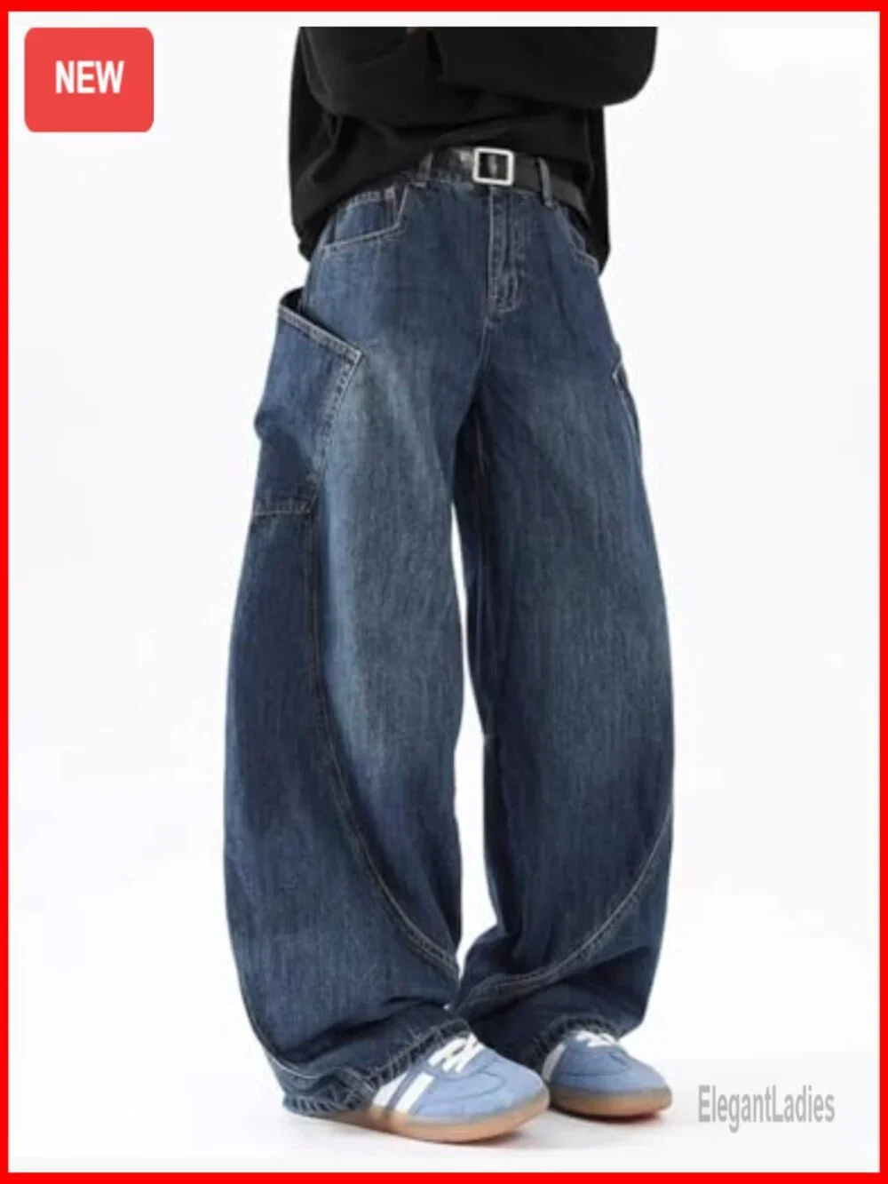 Baggy Barrel Wide Leg Jeans Loose Fit Streetwear Y2K Hip Hop Denim Pants - Picture 4 of 7